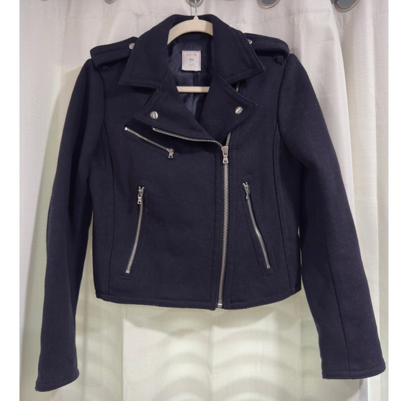 GAP Jackets & Blazers - Gap Navy Blue Wool Blend Cropped Moto Biker Jacket Womens Small